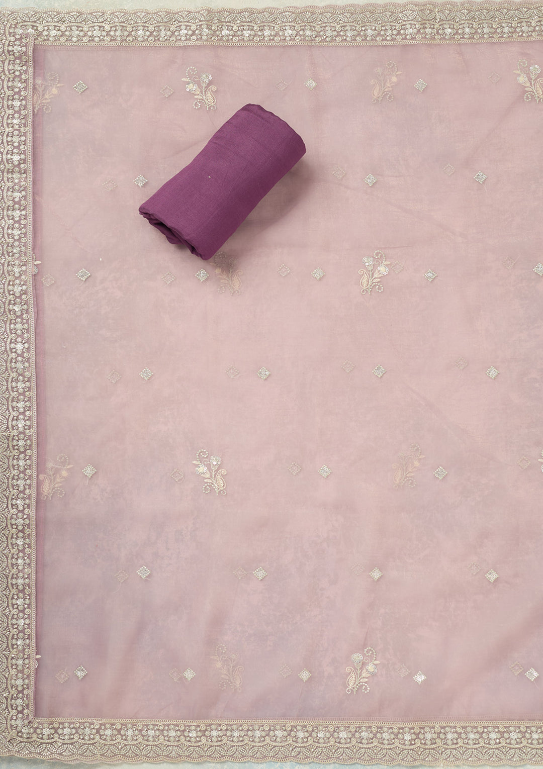 Lavender Threadwork Tissue Unstitched Salwar Suit