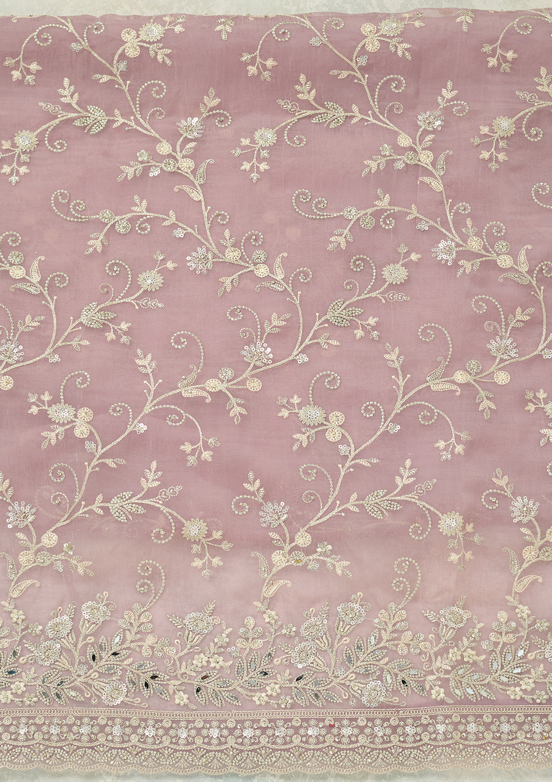 Lavender Threadwork Tissue Unstitched Salwar Suit