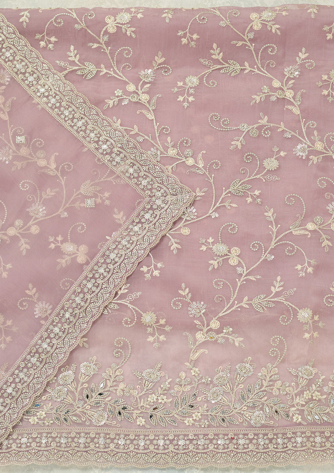 Lavender Threadwork Tissue Unstitched Salwar Suit