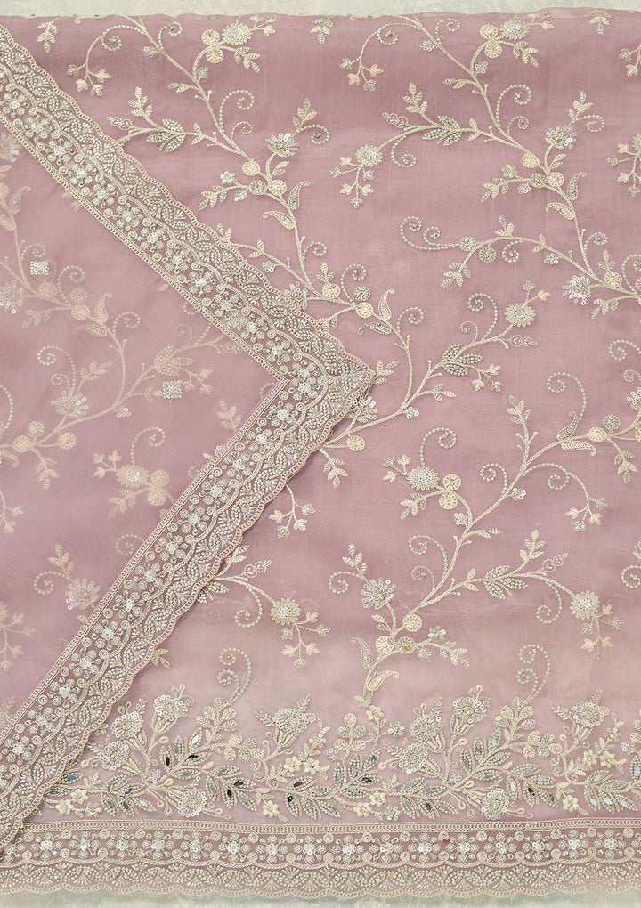 Lavender Threadwork Tissue Unstitched Salwar Suit