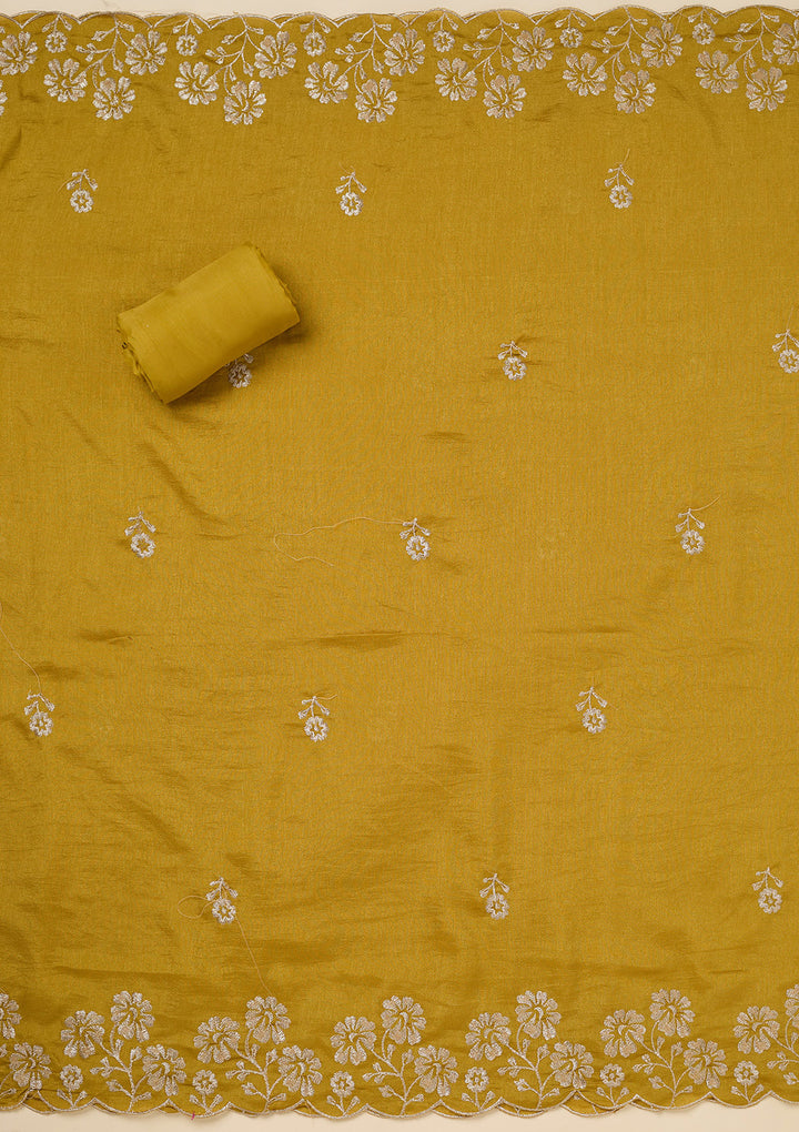 Rani Pink Zariwork (Gold) Soft Raw Silk Unstitched Salwar Suit