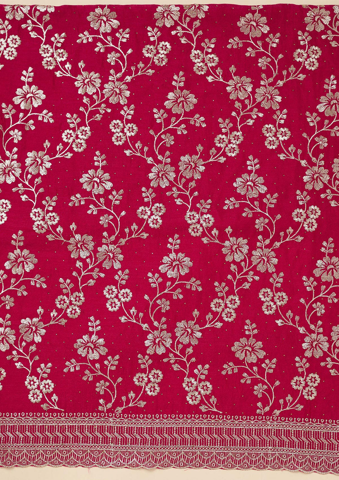 Rani Pink Zariwork (Gold) Soft Raw Silk Unstitched Salwar Suit
