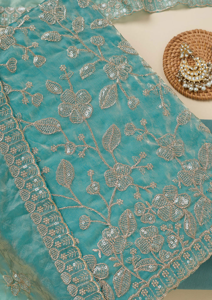 Blue Sequins Semi Crepe Unstitched Salwar Suit