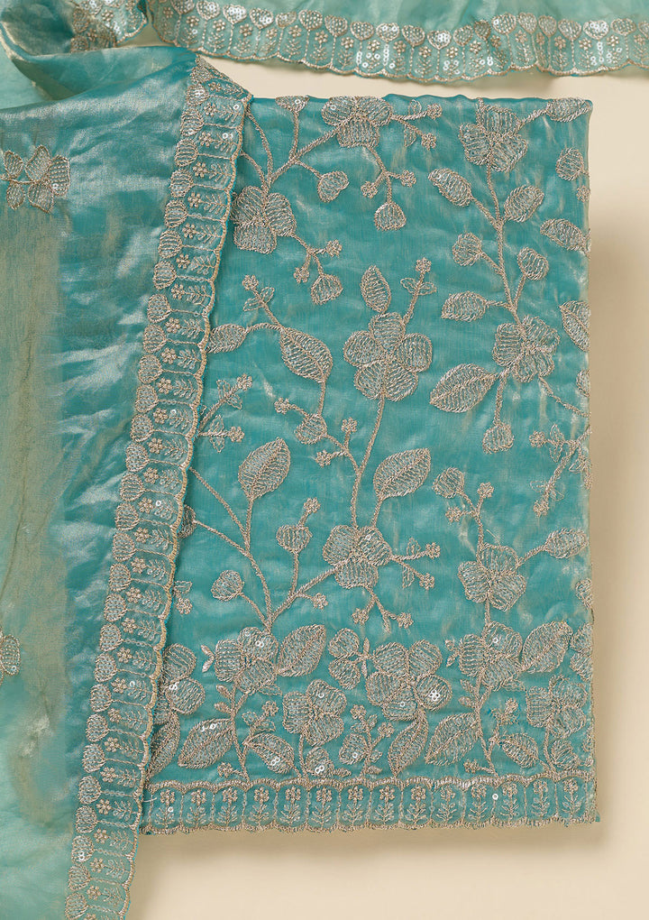 Blue Sequins Semi Crepe Unstitched Salwar Suit