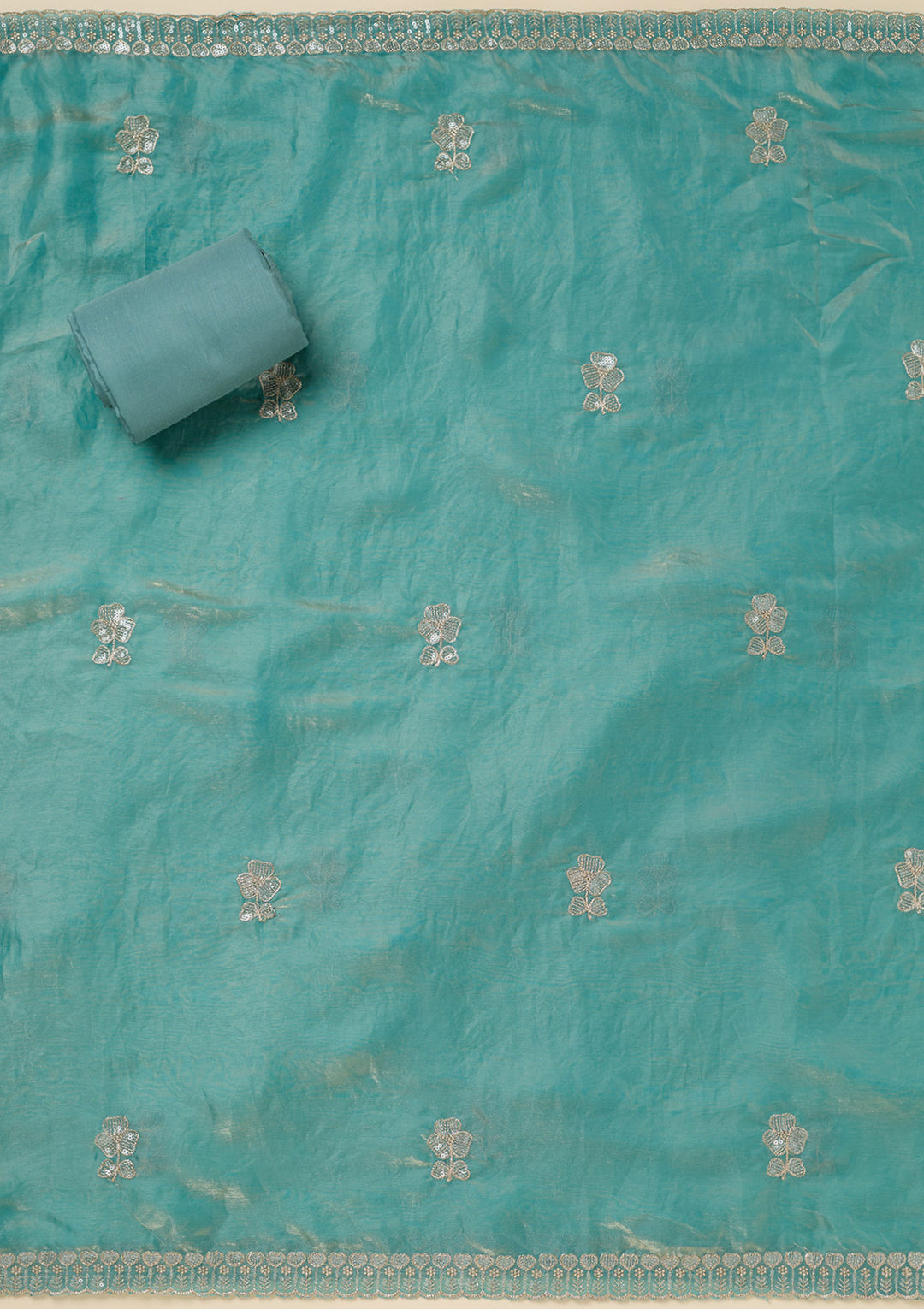Blue Sequins Semi Crepe Unstitched Salwar Suit