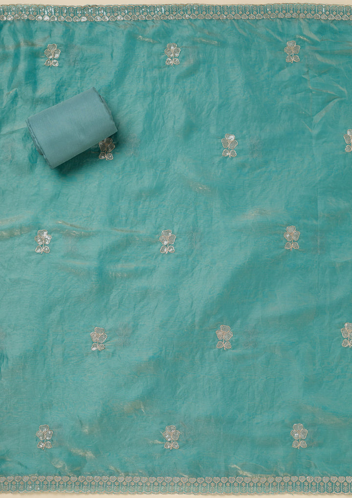 Blue Sequins Semi Crepe Unstitched Salwar Suit