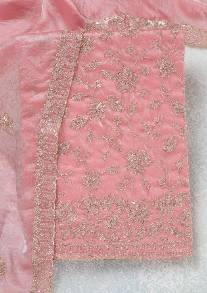 Pink Sequins Semi Crepe Unstitched Salwar Suit