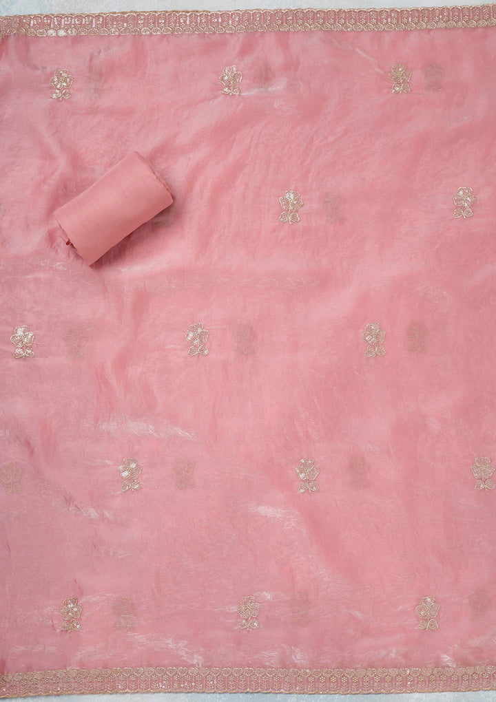 Pink Sequins Semi Crepe Unstitched Salwar Suit