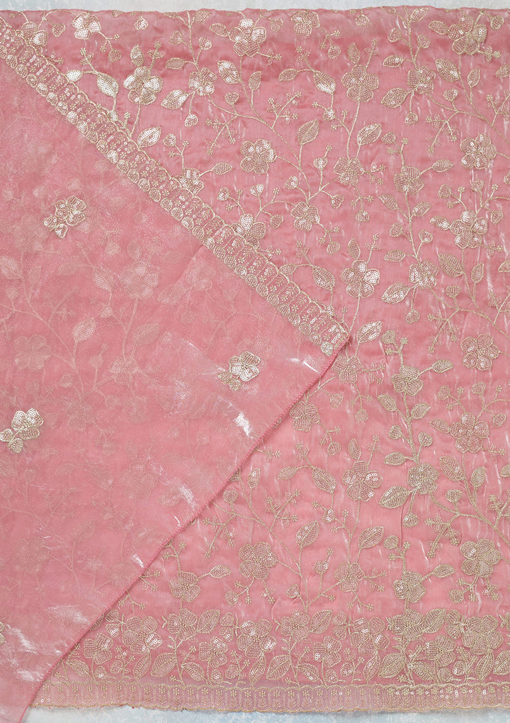 Pink Sequins Semi Crepe Unstitched Salwar Suit