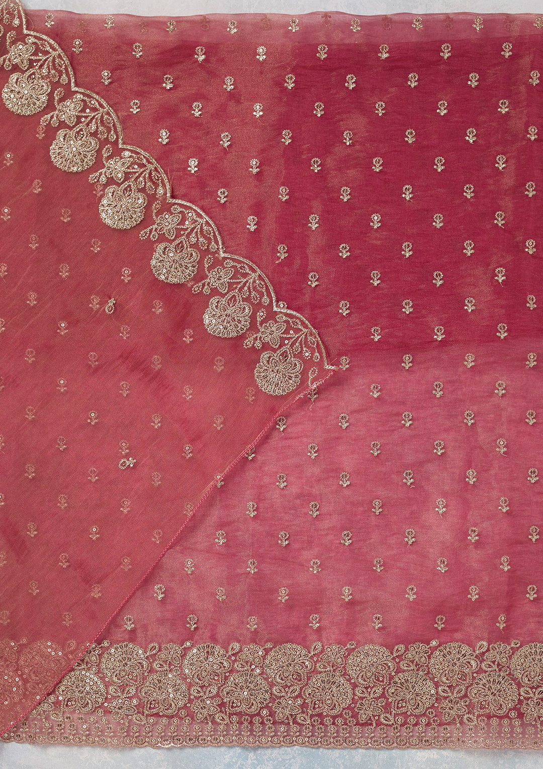 Pink Zariwork (Gold) Tissue Unstitched Salwar Suit