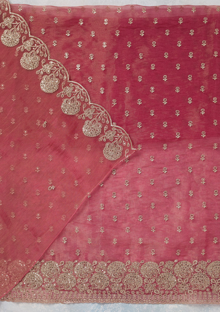 Pink Zariwork (Gold) Tissue Unstitched Salwar Suit