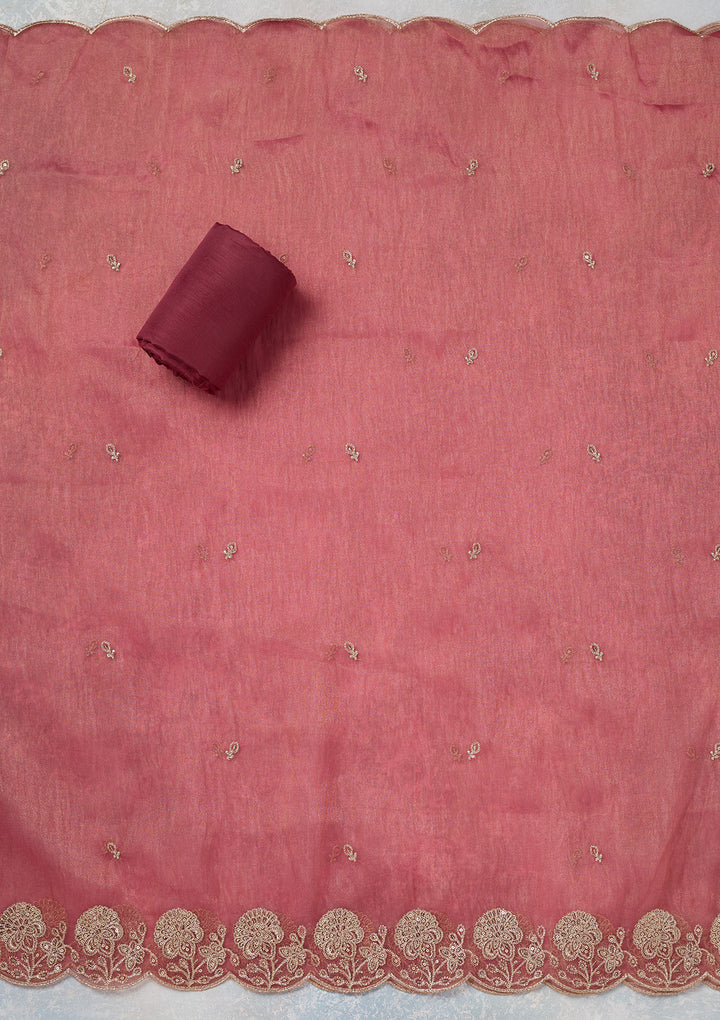 Pink Zariwork (Gold) Tissue Unstitched Salwar Suit