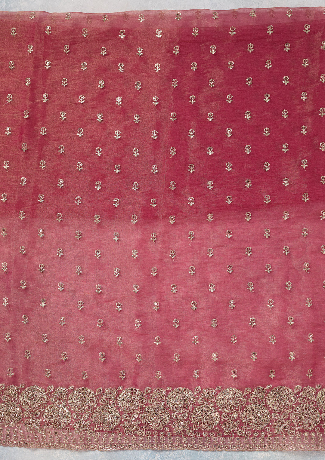 Pink Zariwork (Gold) Tissue Unstitched Salwar Suit