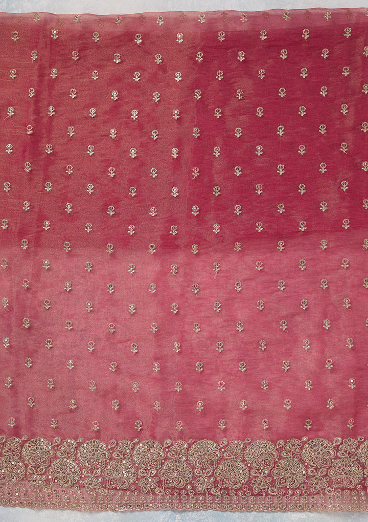 Pink Zariwork (Gold) Tissue Unstitched Salwar Suit