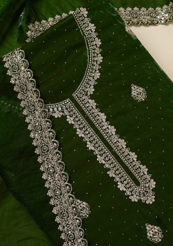 Green Zardozi (Gold) Semi Crepe Unstitched Salwar Suit