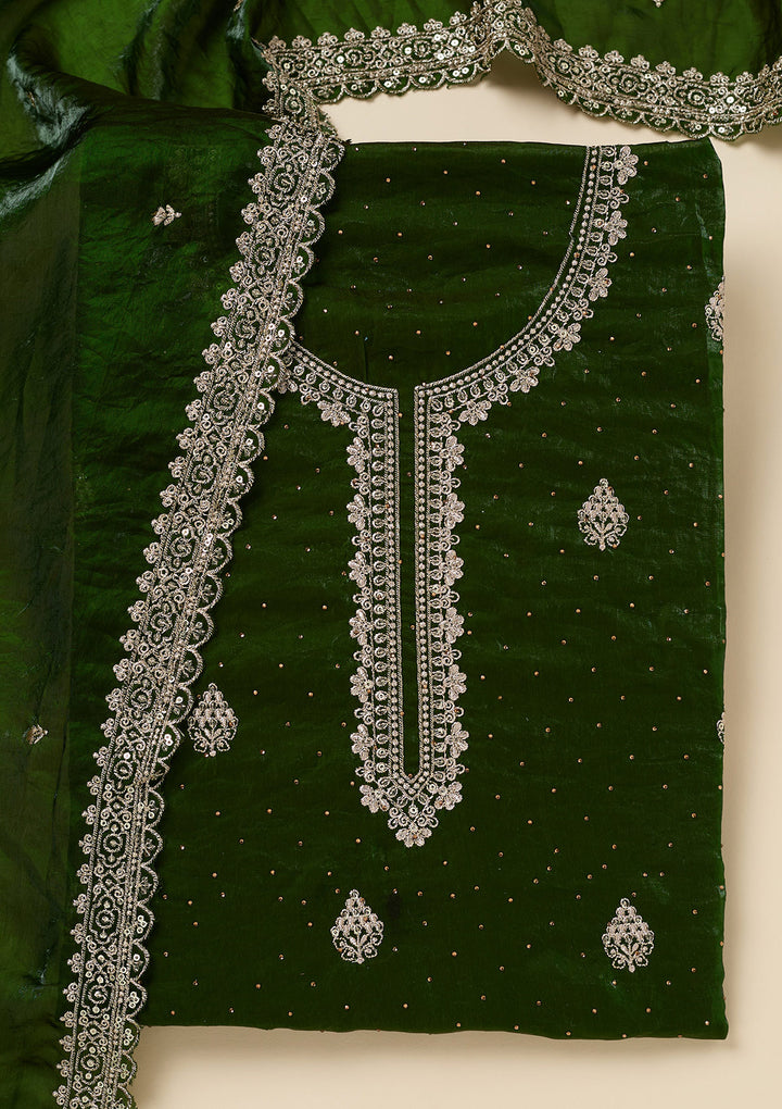 Green Zardozi (Gold) Semi Crepe Unstitched Salwar Suit