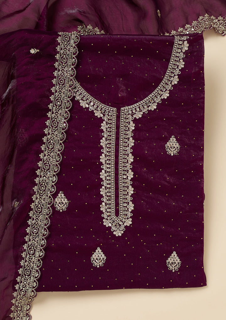Purple Zardozi (Gold) Semi Crepe Unstitched Salwar Suit
