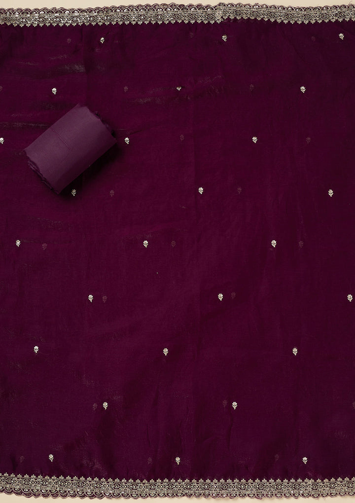 Purple Zardozi (Gold) Semi Crepe Unstitched Salwar Suit