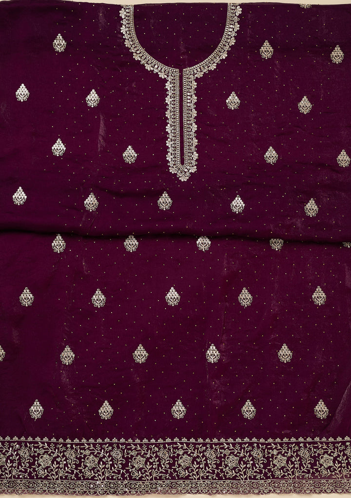 Purple Zardozi (Gold) Semi Crepe Unstitched Salwar Suit