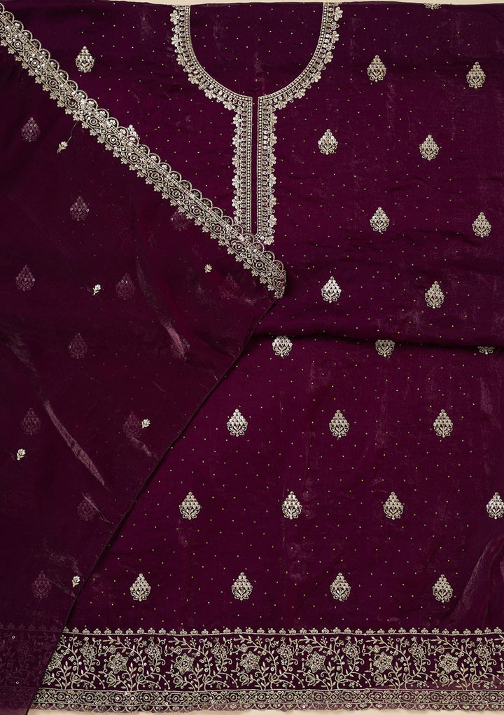Purple Zardozi (Gold) Semi Crepe Unstitched Salwar Suit