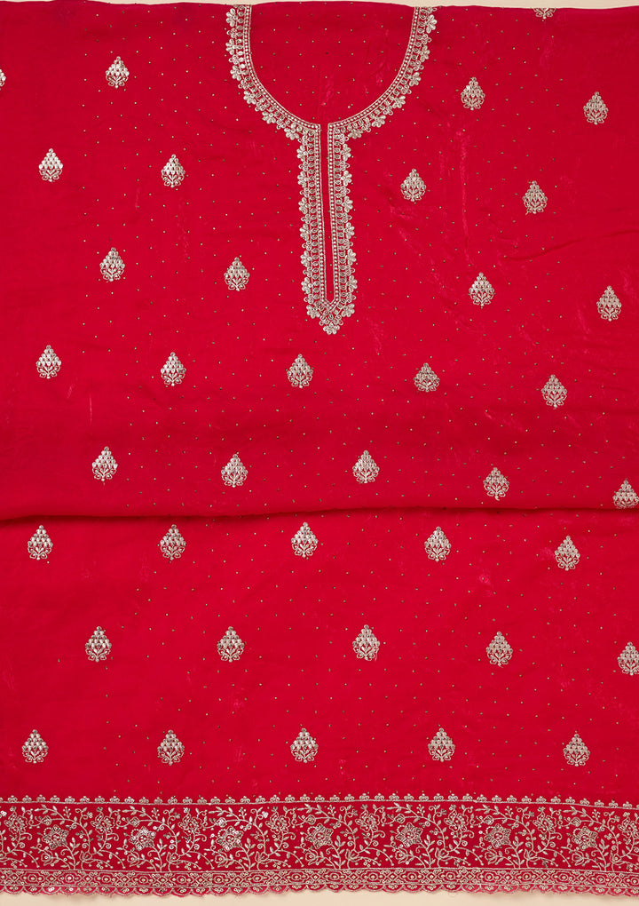 Rani Pink Zardozi (Gold) Semi Crepe Unstitched Salwar Suit