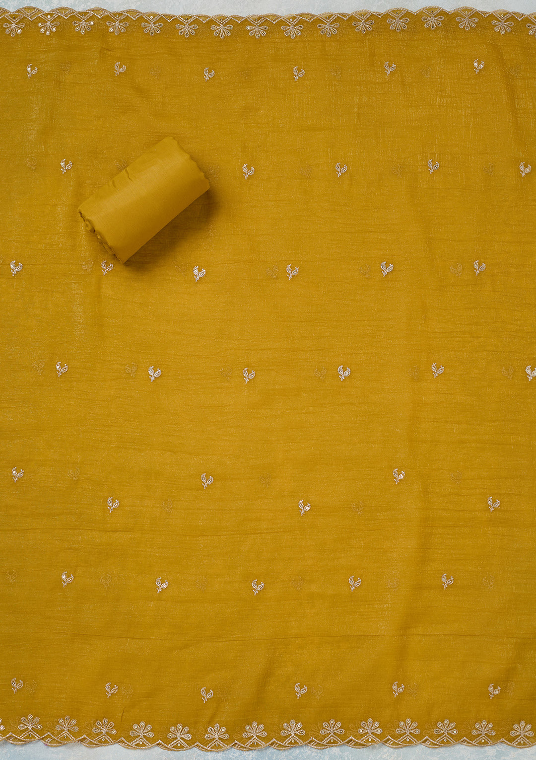 Yellow Zariwork (Gold) Semi Crepe Unstitched Salwar Suit