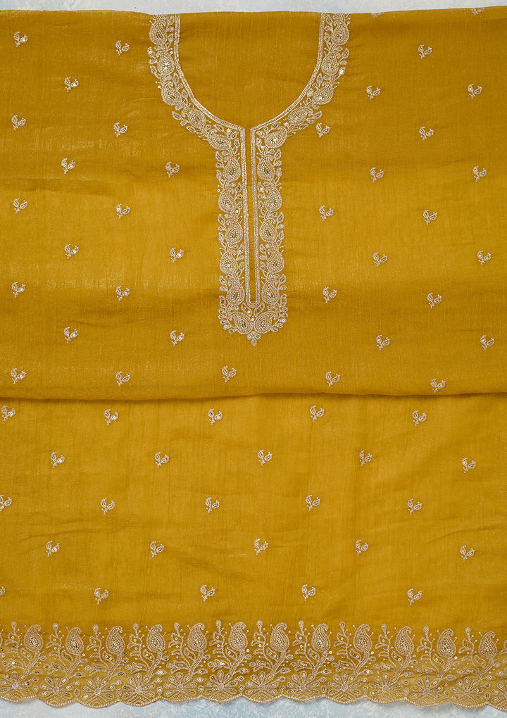 Yellow Zariwork (Gold) Semi Crepe Unstitched Salwar Suit
