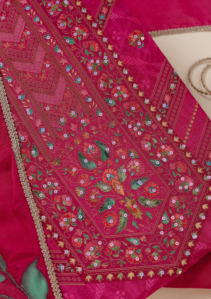 Magenta Pink Zariwork (Gold) Brocade Unstitched Salwar Suit