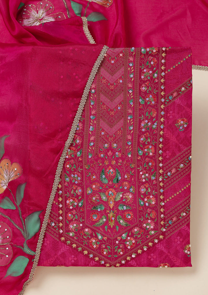 Magenta Pink Zariwork (Gold) Brocade Unstitched Salwar Suit