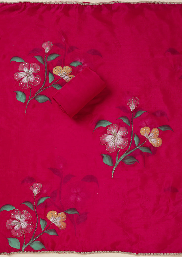 Magenta Pink Zariwork (Gold) Brocade Unstitched Salwar Suit
