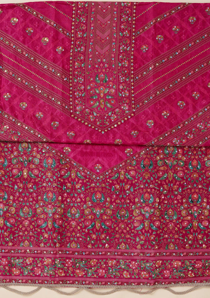 Magenta Pink Zariwork (Gold) Brocade Unstitched Salwar Suit