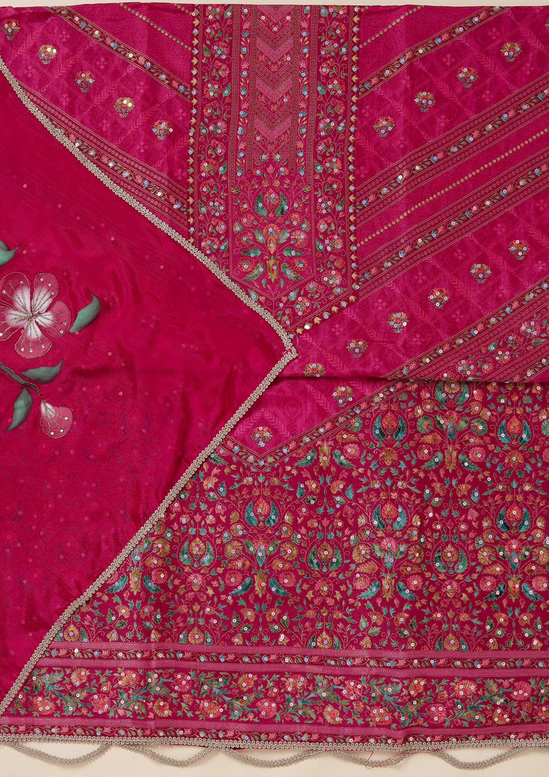 Magenta Pink Zariwork (Gold) Brocade Unstitched Salwar Suit