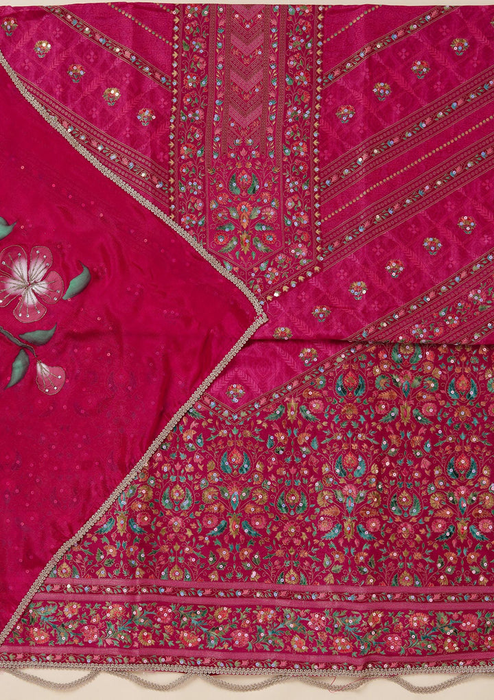 Magenta Pink Zariwork (Gold) Brocade Unstitched Salwar Suit