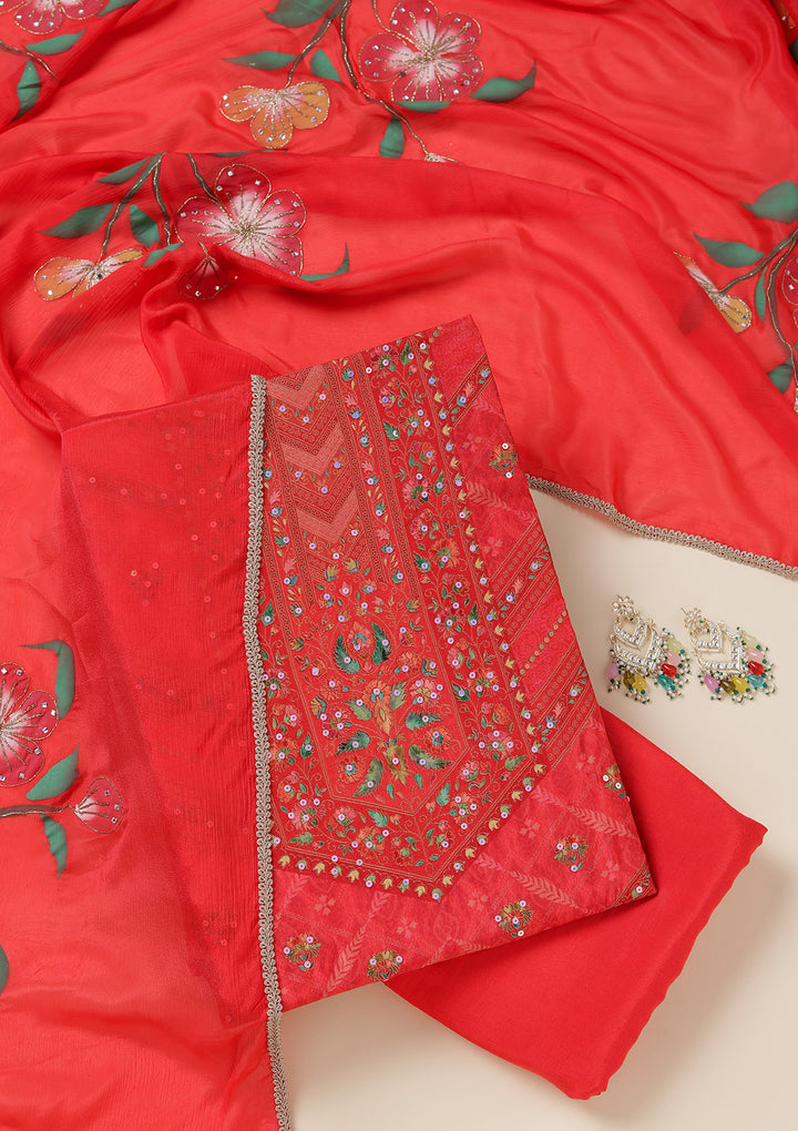 Red Zariwork (Gold) Brocade Unstitched Salwar Suit