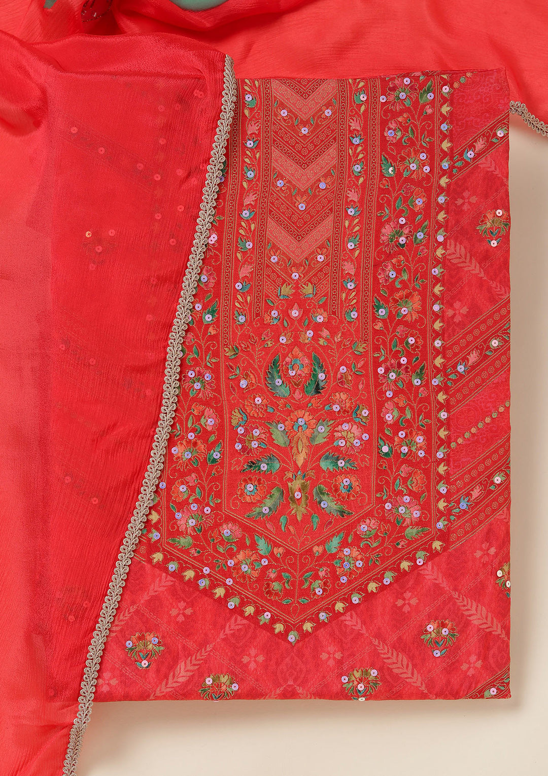 Red Zariwork (Gold) Brocade Unstitched Salwar Suit