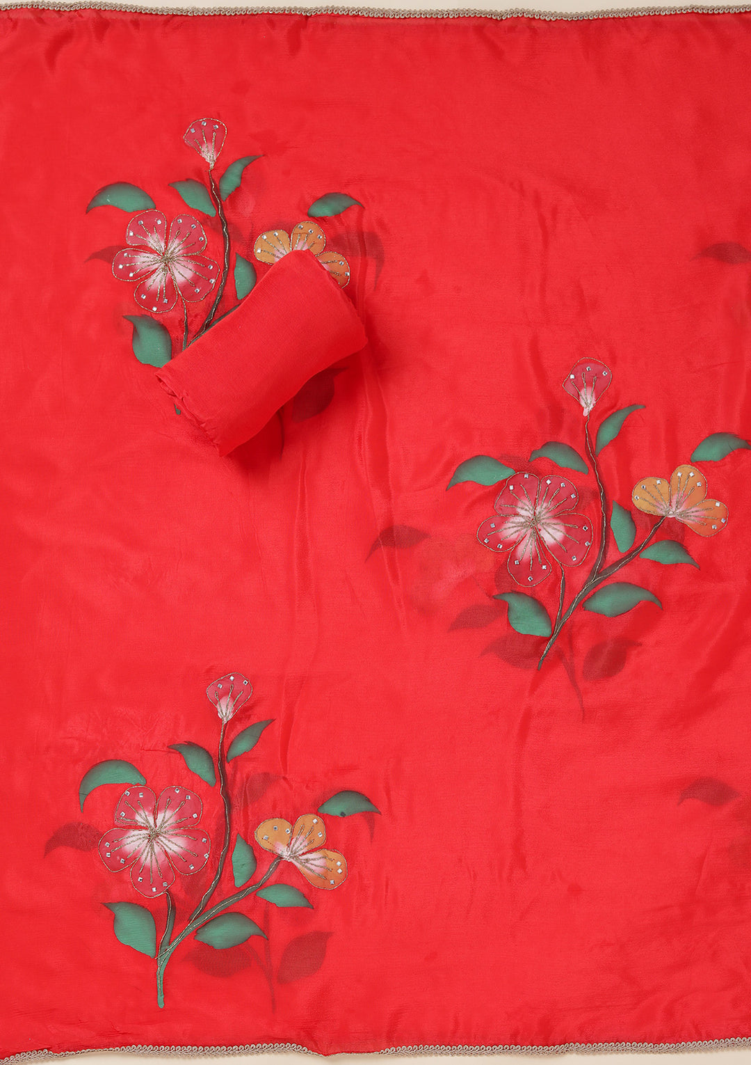 Red Zariwork (Gold) Brocade Unstitched Salwar Suit