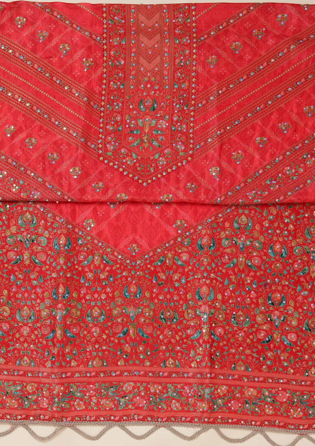 Red Zariwork (Gold) Brocade Unstitched Salwar Suit