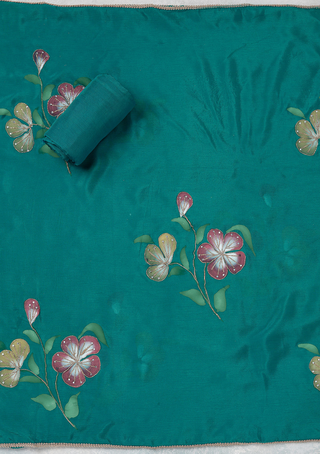 Turquoise Blue Zariwork (Gold) Brocade Unstitched Salwar Suit