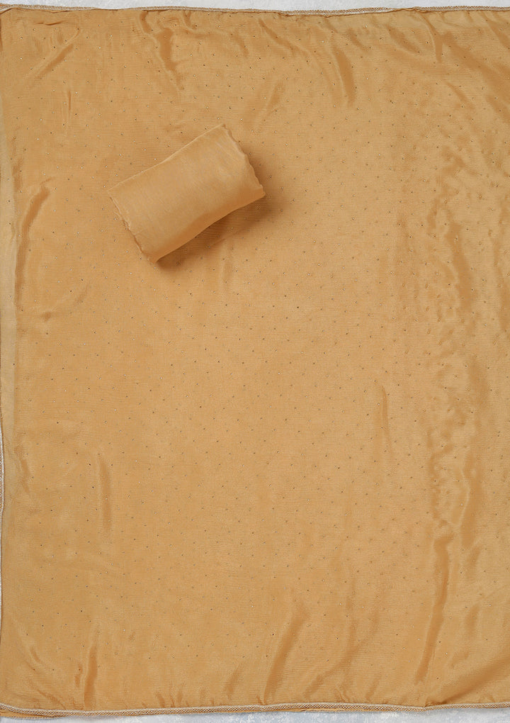 Beige Zariwork (Gold) Organza Unstitched Salwar Suit