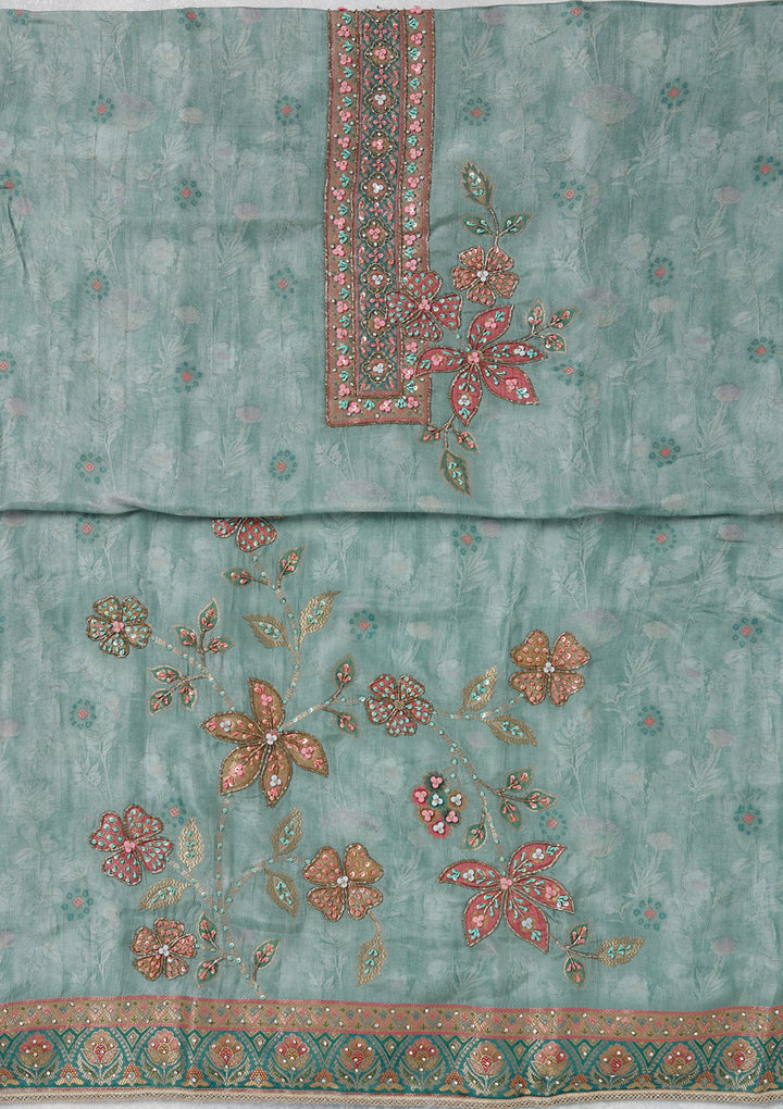 Sky Blue Zariwork (Gold) Organza Unstitched Salwar Suit