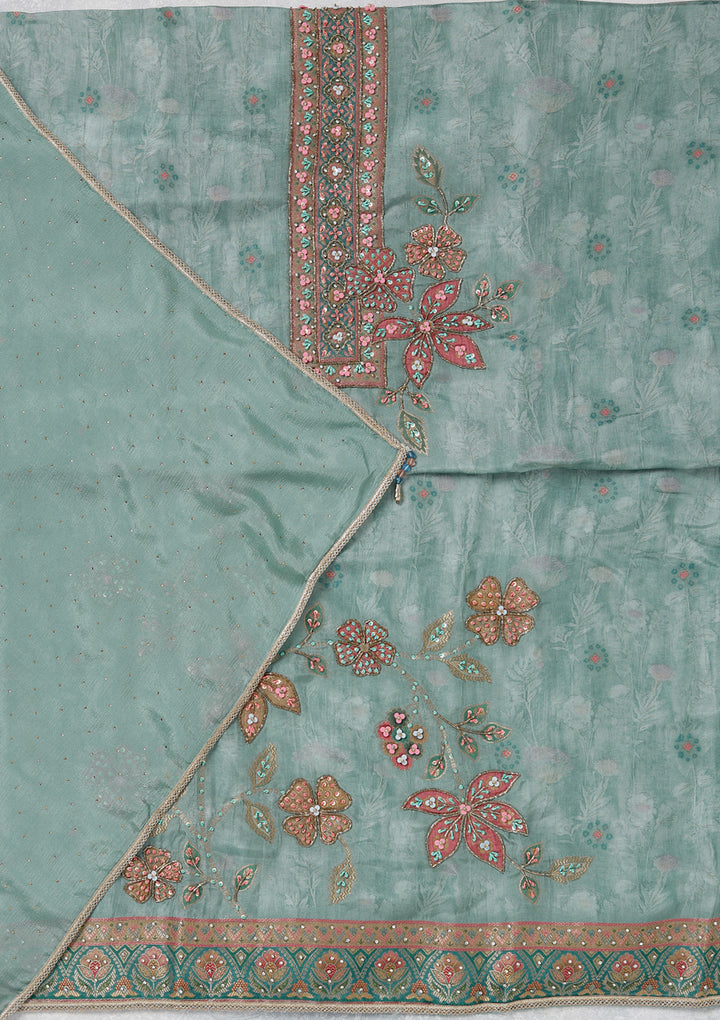 Sky Blue Zariwork (Gold) Organza Unstitched Salwar Suit