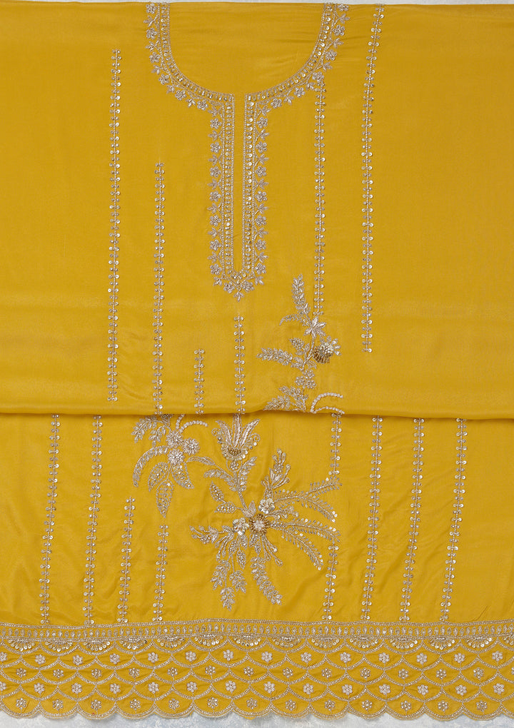 Mustard Zariwork (Gold) Georgette Unstitched Salwar Suit