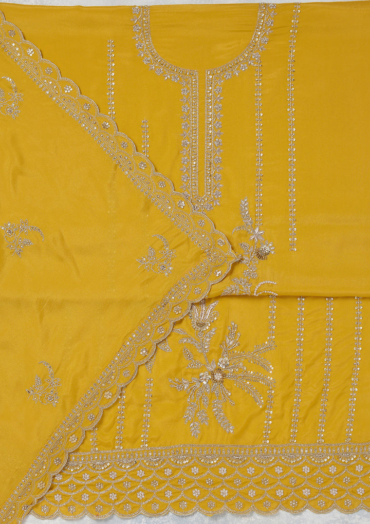 Mustard Zariwork (Gold) Georgette Unstitched Salwar Suit