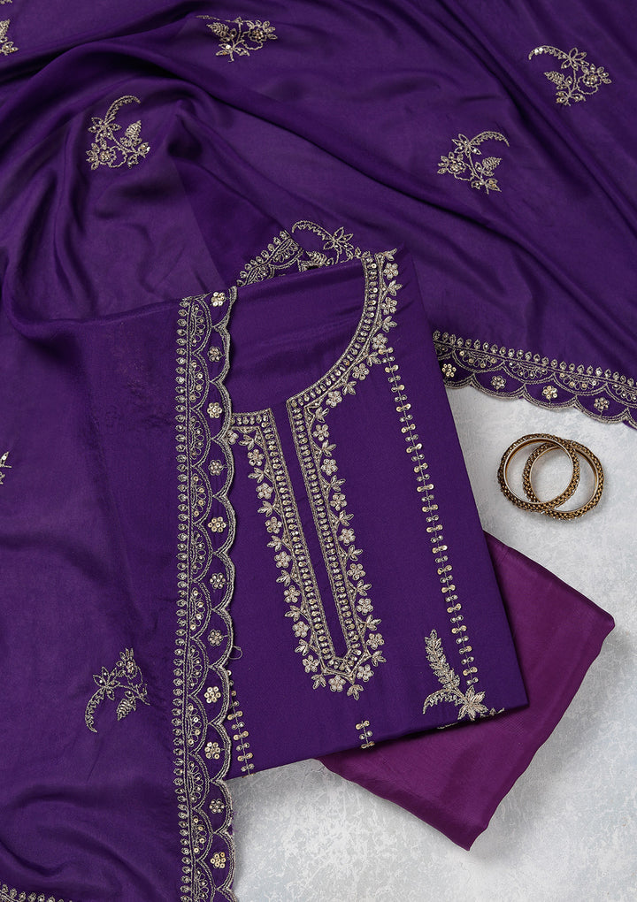 Purple Zariwork (Gold) Georgette Unstitched Salwar Suit