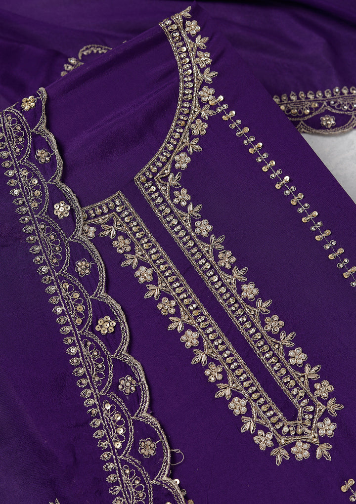 Purple Zariwork (Gold) Georgette Unstitched Salwar Suit