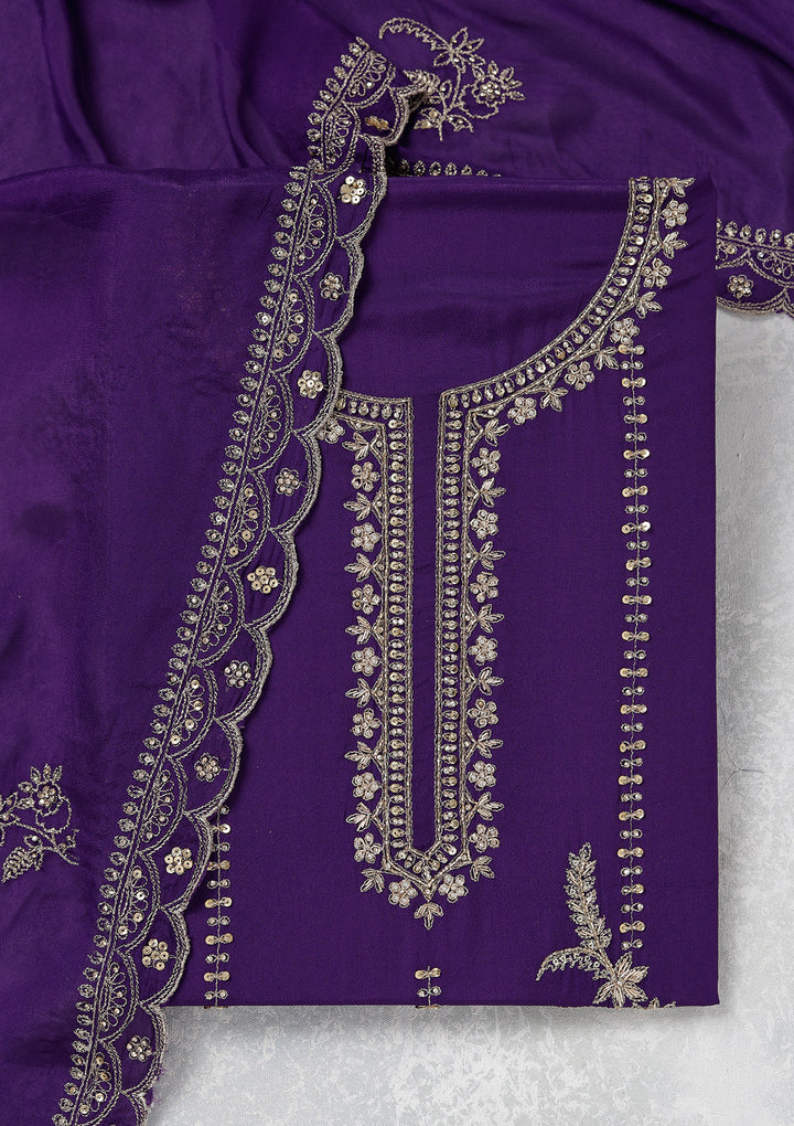 Purple Zariwork (Gold) Georgette Unstitched Salwar Suit