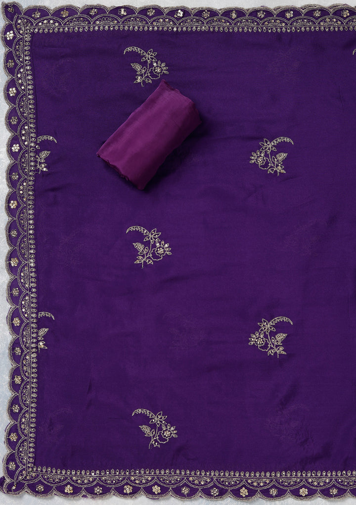 Purple Zariwork (Gold) Georgette Unstitched Salwar Suit