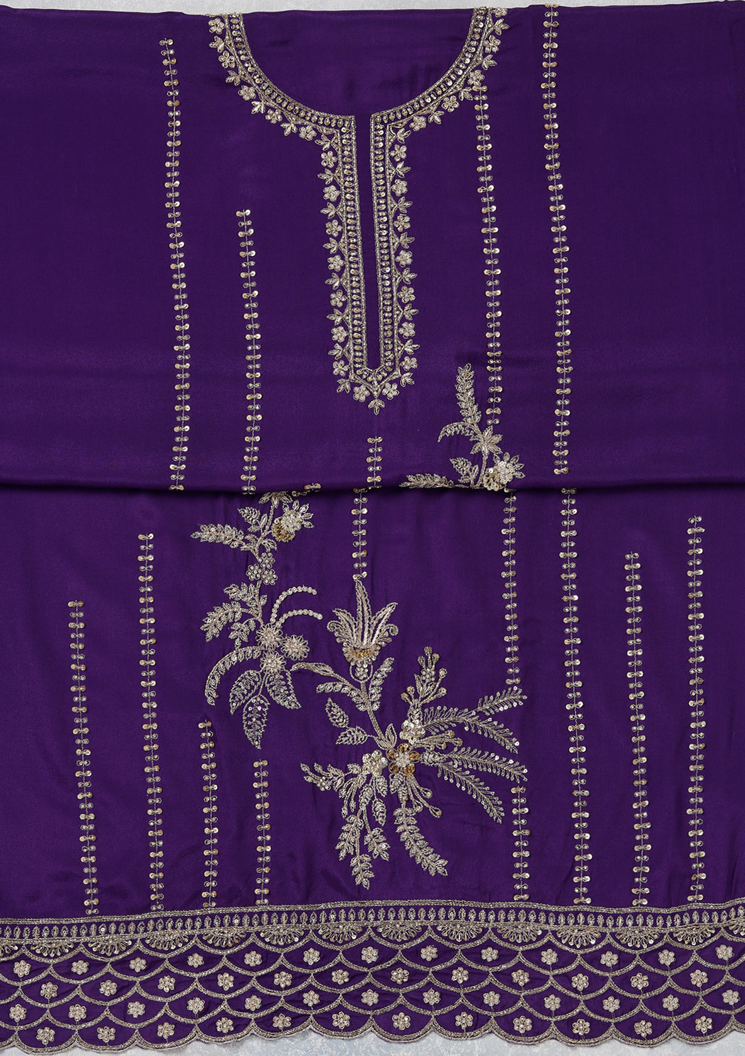Purple Zariwork (Gold) Georgette Unstitched Salwar Suit