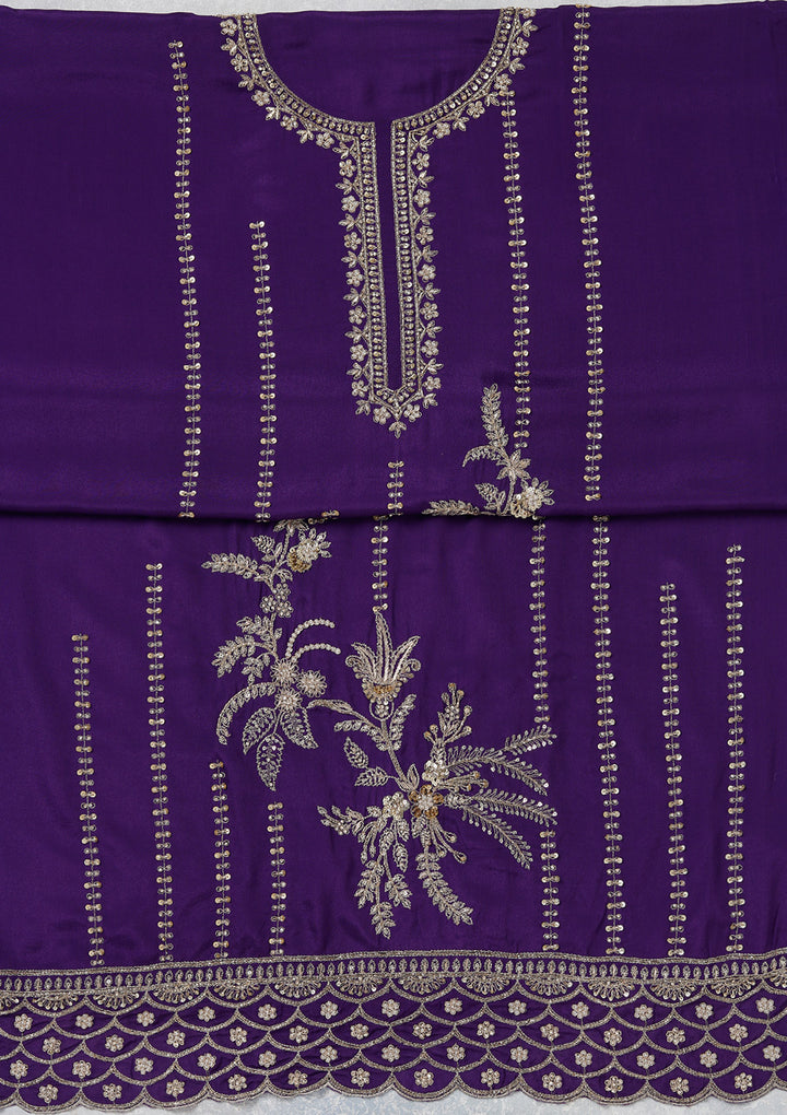 Purple Zariwork (Gold) Georgette Unstitched Salwar Suit