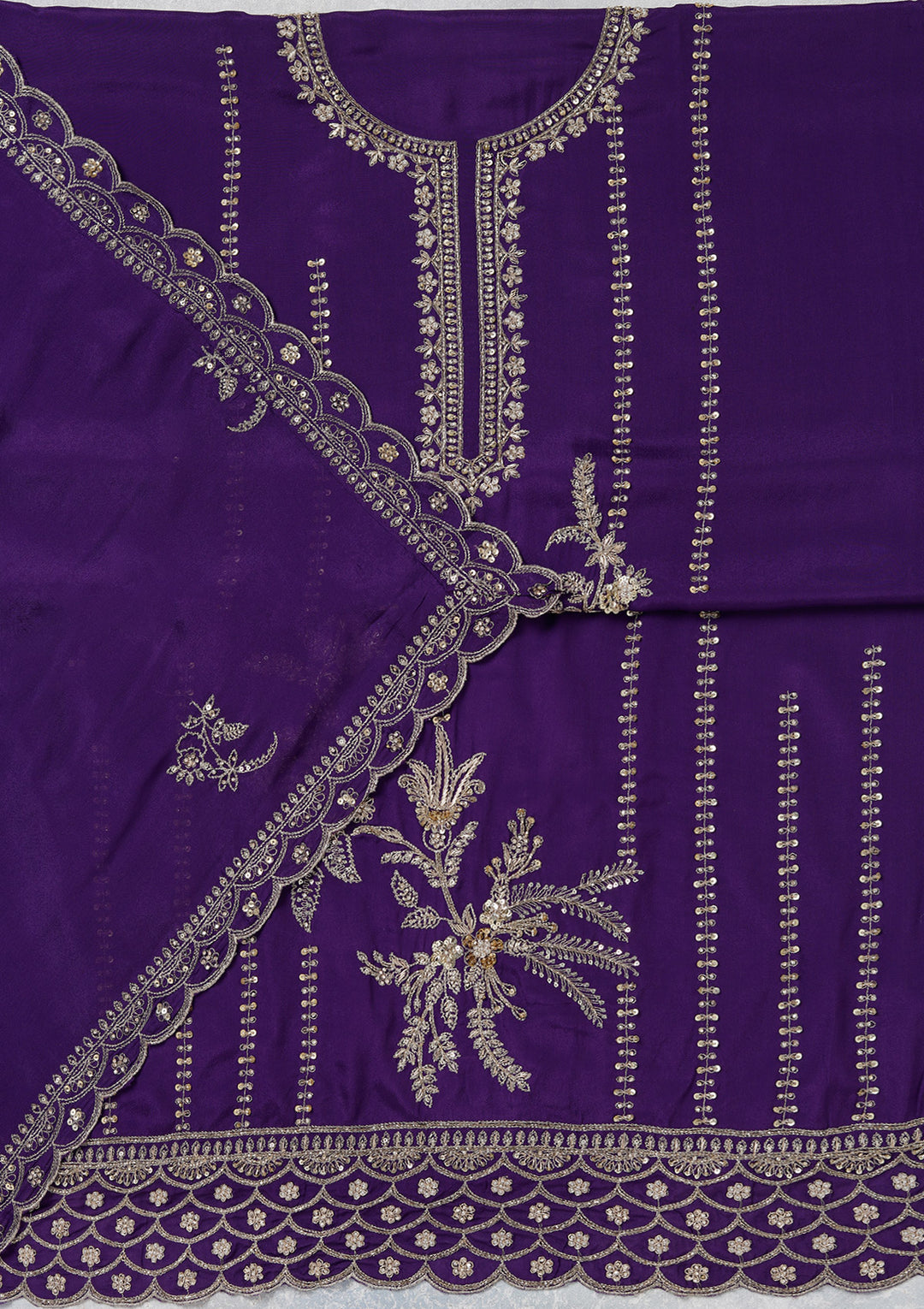 Purple Zariwork (Gold) Georgette Unstitched Salwar Suit
